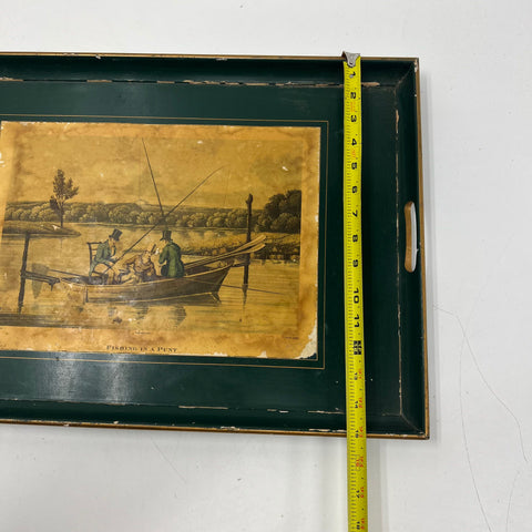 Vintage Lady Clare Serving Tray Fishing In A Punt 1820 Art Print Green 22"
