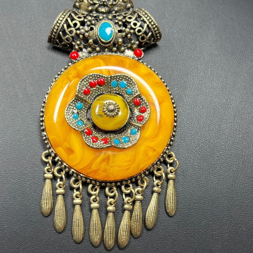 Ornate Yellow Pendant Beaded Boho Necklace