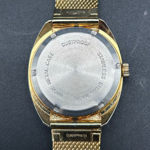 Vintage 1970s Longines Astromatic 25 360 Watch Gold Tone Mesh Burgundy Dial
