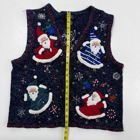 Vintage 90s Designers Studio Originals Women's Christmas Sweater Vest Navy Sz S