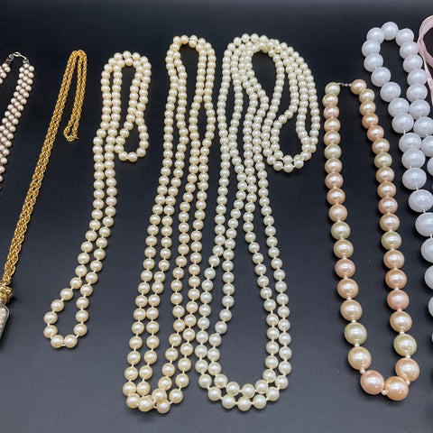 Faux Pearl and Beaded Costume Jewelry Lot of 8 Necklaces Vintage Style