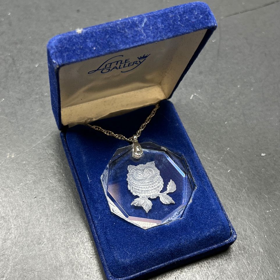 Little Gallery Lead Crystal Owl Pendant Necklace IOB