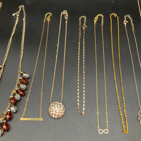 Fashion Jewelry Necklace Lot 12pc Gold Tone Rhinestone Faux Pearl Heart 0.27lb