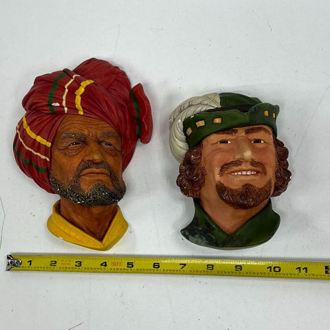 Vintage Legend Products Robin Hood & Bossons Punjabi Chalkware Wall Head Lot
