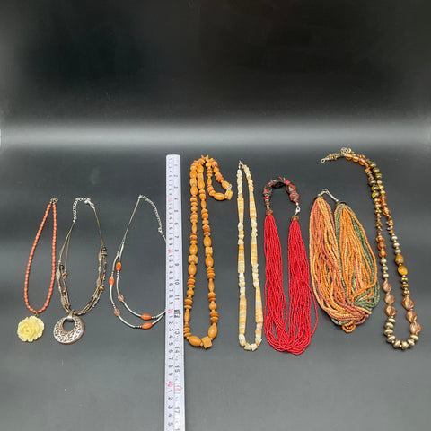 Vintage to Modern Costume Jewelry Lot 8 Necklaces Beaded Wood Shell Bohemian