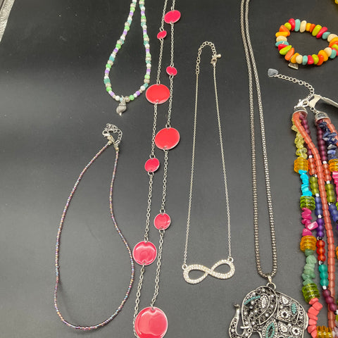 Fashion Jewelry Lot of 13 Beaded Necklaces Bracelets Elephant Infinity EsmaR
