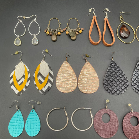 Fashion Earrings Jewelry Lot 18 Pairs Boho Tassel Faux Leather Teardrop Hoops