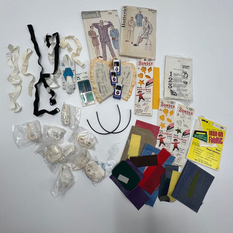 Vintage Sewing Lot Butterick Patterns Bondex Patches Boye Needles Notions