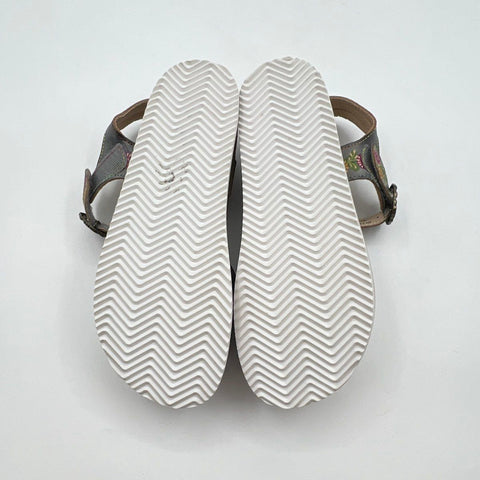 L'Artiste by Spring Step Floral Applique Grey Leather Platform Sandals Size 38