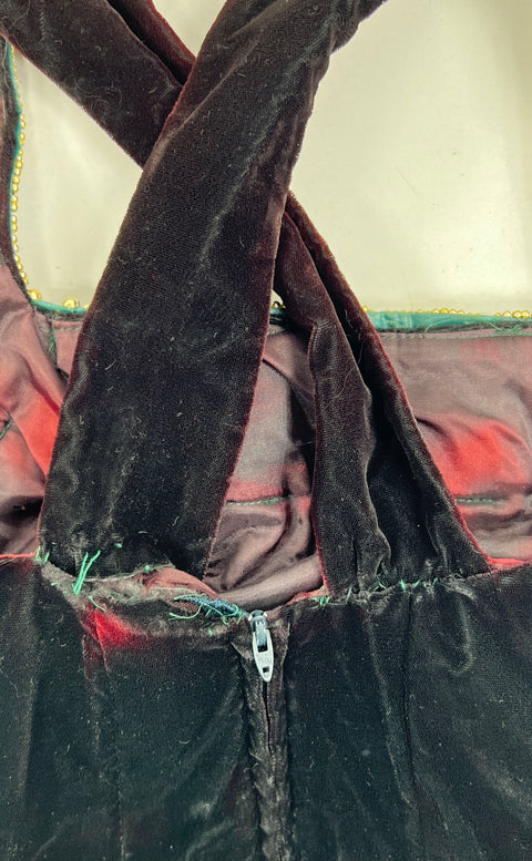 Vintage 90s Blondie & Me Black Velvet Sequin Halter Gown Dress USA Sz XS
