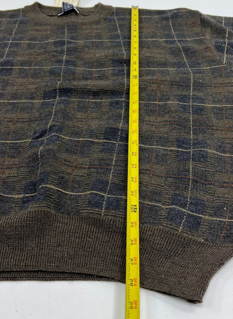 Vintage 90s Jos A Bank Brown Plaid Merino Wool Sweater Men's XL NWT