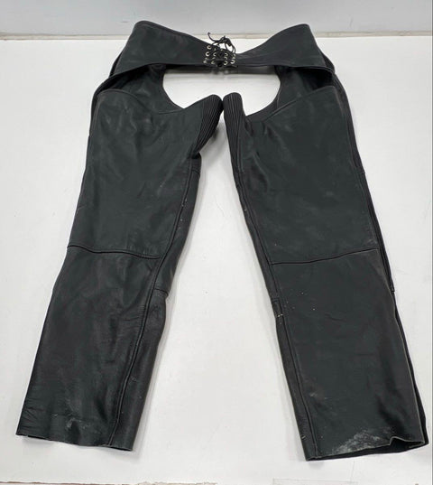 Black Leather Motorcycle Biker Chaps Zippered Pockets Eagle Snaps Size 3X