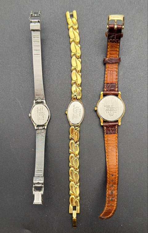 Citizen Watches Lot of 3 Vintage to Modern Quartz Gold Silver Tone Leather Mesh
