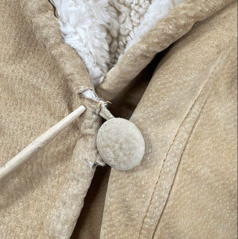 Vintage 90s Words Women's Tan Hooded Leather Suede Faux Fur Lined Coat Sz S