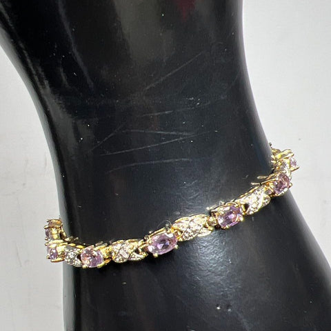 Vermeil 925 Sterling Silver Purple & Clear Gemstone Tennis Bracelet 11.5g