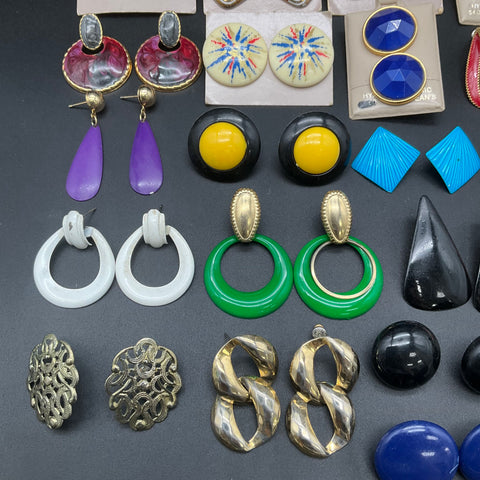 Vintage 80s Costume Jewelry Lot of 27 Pairs Bold Geometric Enamel Earrings
