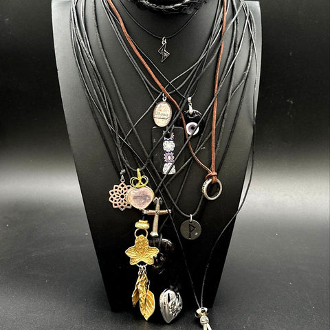 Boho Gothic Corded Necklace & Choker Lot 30pc Quartz Rune Evil Eye Pendants