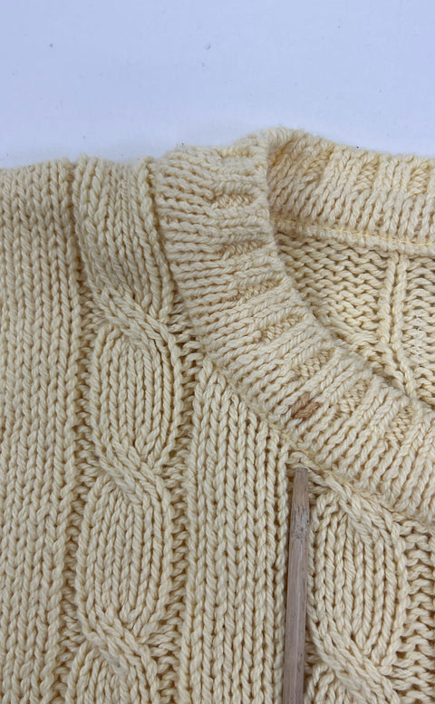 Vintage Women's Tony Lambert Light Yellow Cable Knit Pullover Sweater - Medium