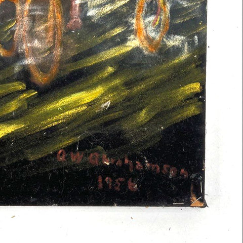 Signed 1956 Mid Century Oil on Velvet Painting Harness Racing Horses 20x24