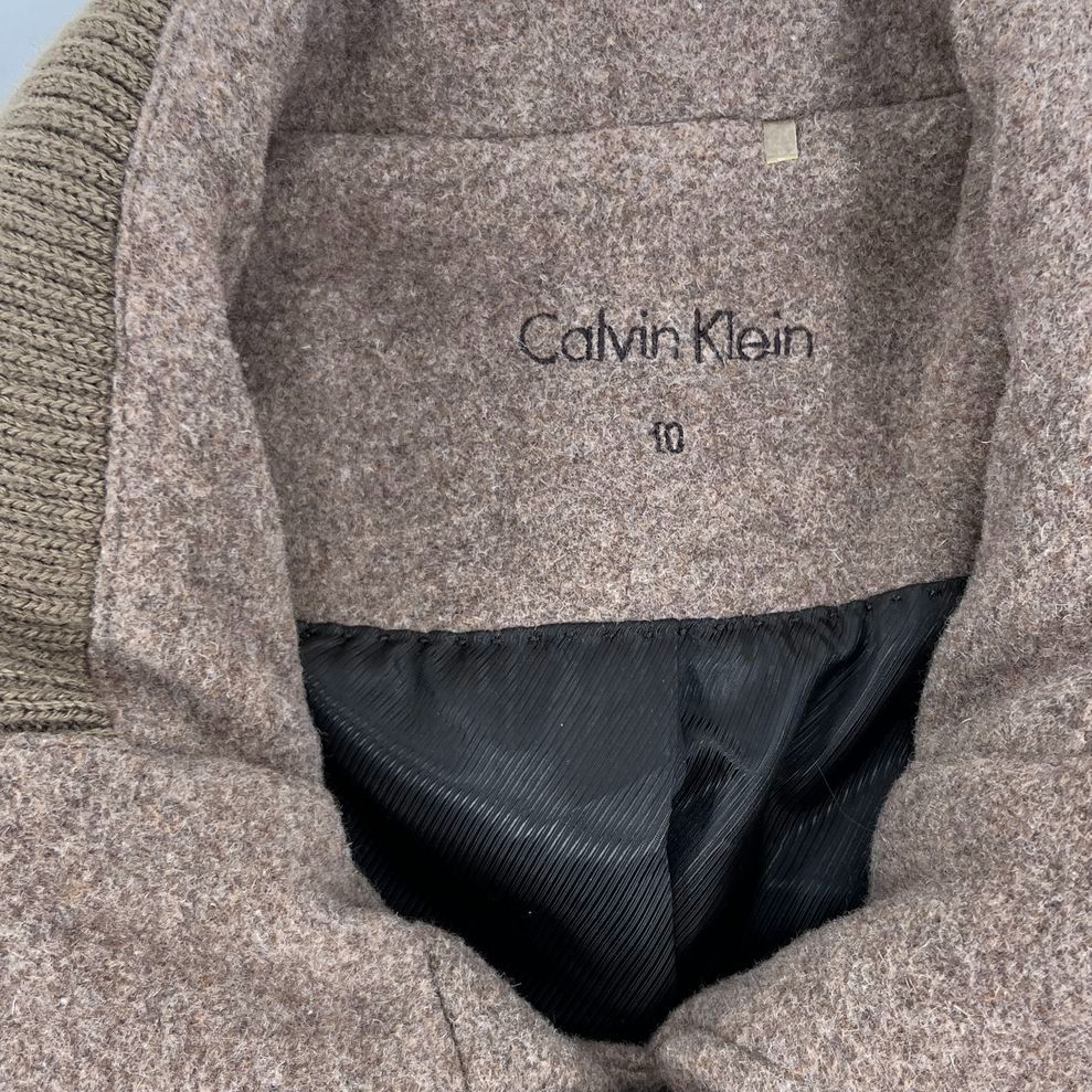 Women's Calvin Klein Brown Wool Blend Button Front Tie Waist Pea Coat - Size 10