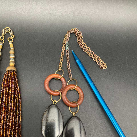 Boho Tribal Mixed Costume Jewelry Lot 6 Necklaces Wood Seed Bead Organic Style