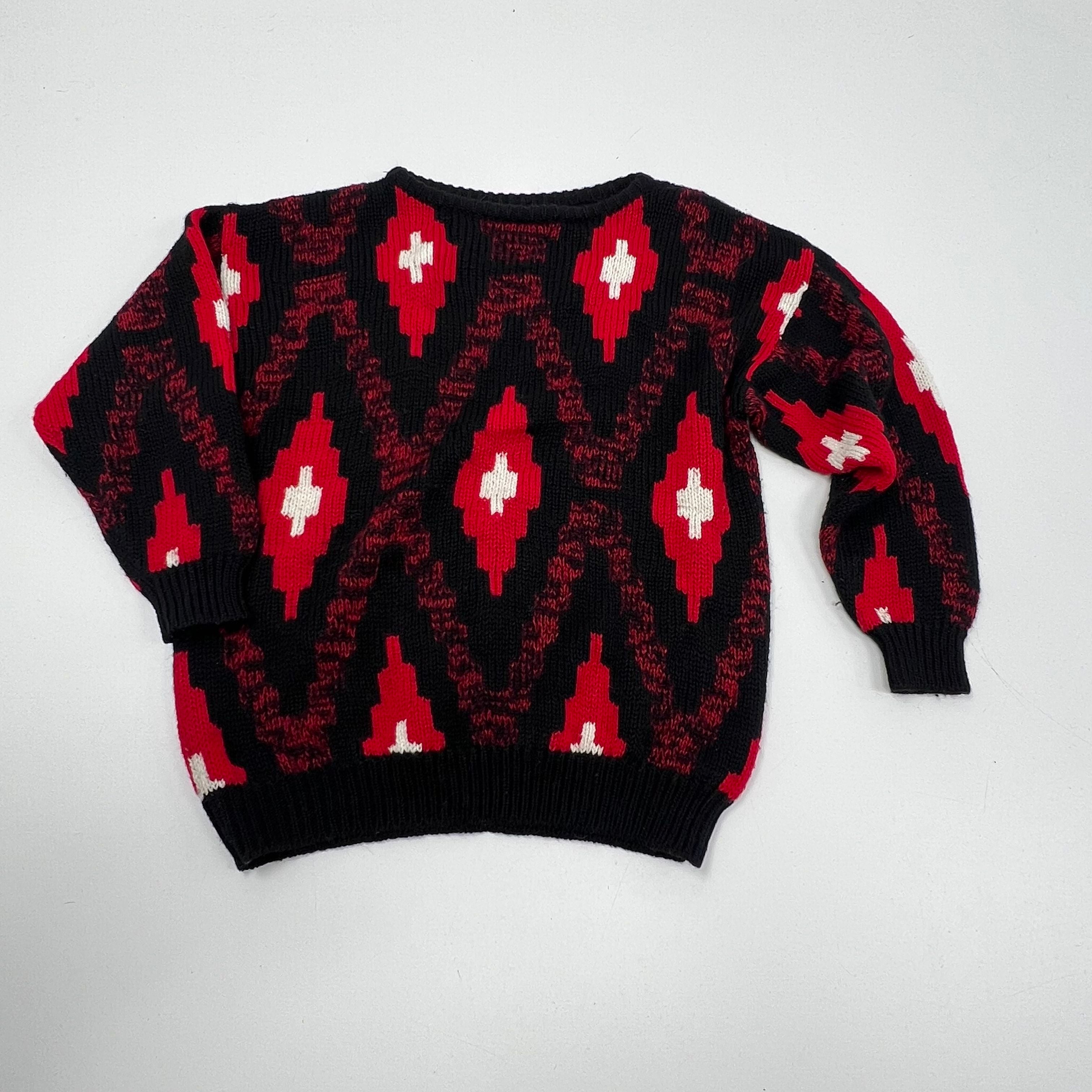 Vintage 80s Esprit Sport Red Geometric Aztec Knit Sweater Women's Size S