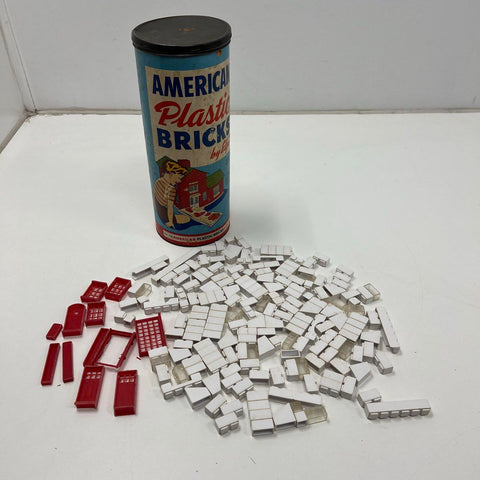 Vintage 50s Elgo American Plastic Bricks Building Block Toy Set w/ Canister