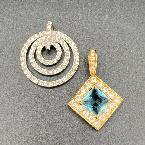 Vintage Nolan Miller Lot of 2 Pendants Gold & Silver Tone Rhinestone Signed