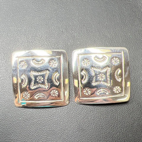 Mexico 925 Stamped Square Clip On Earrings 13.85g