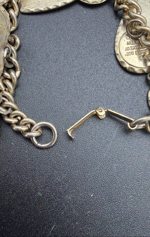 Vintage Gold Tone Ten Commandments Heart Charm Bracelet Religious 7"