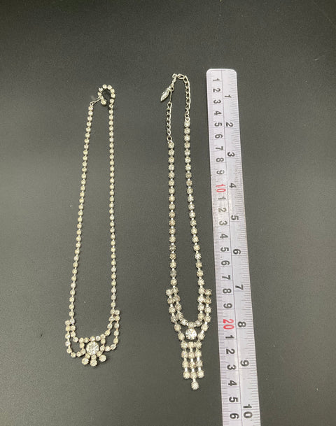 Vintage Rhinestone Costume Jewelry Lot of 6 Necklaces Bracelet Silver Gold Tone