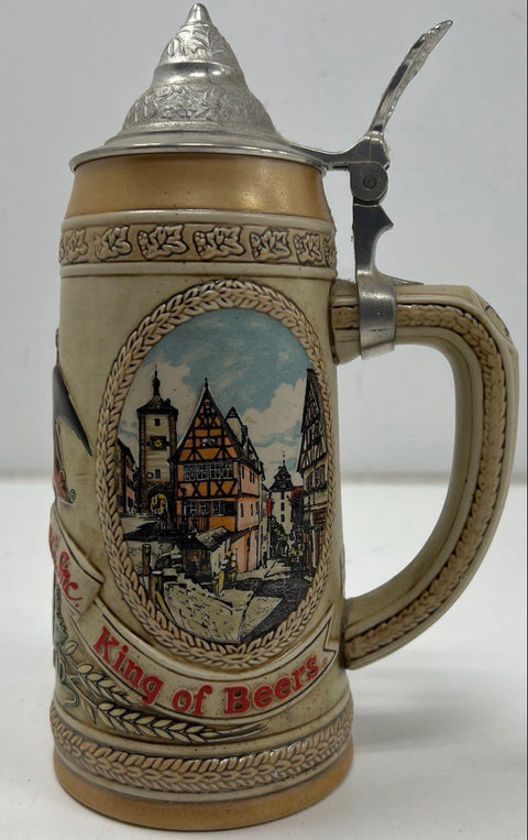 Budweiser Anheuser-Busch Lidded Beer Stein King of Beers Ceramic Relief 10 Inch
