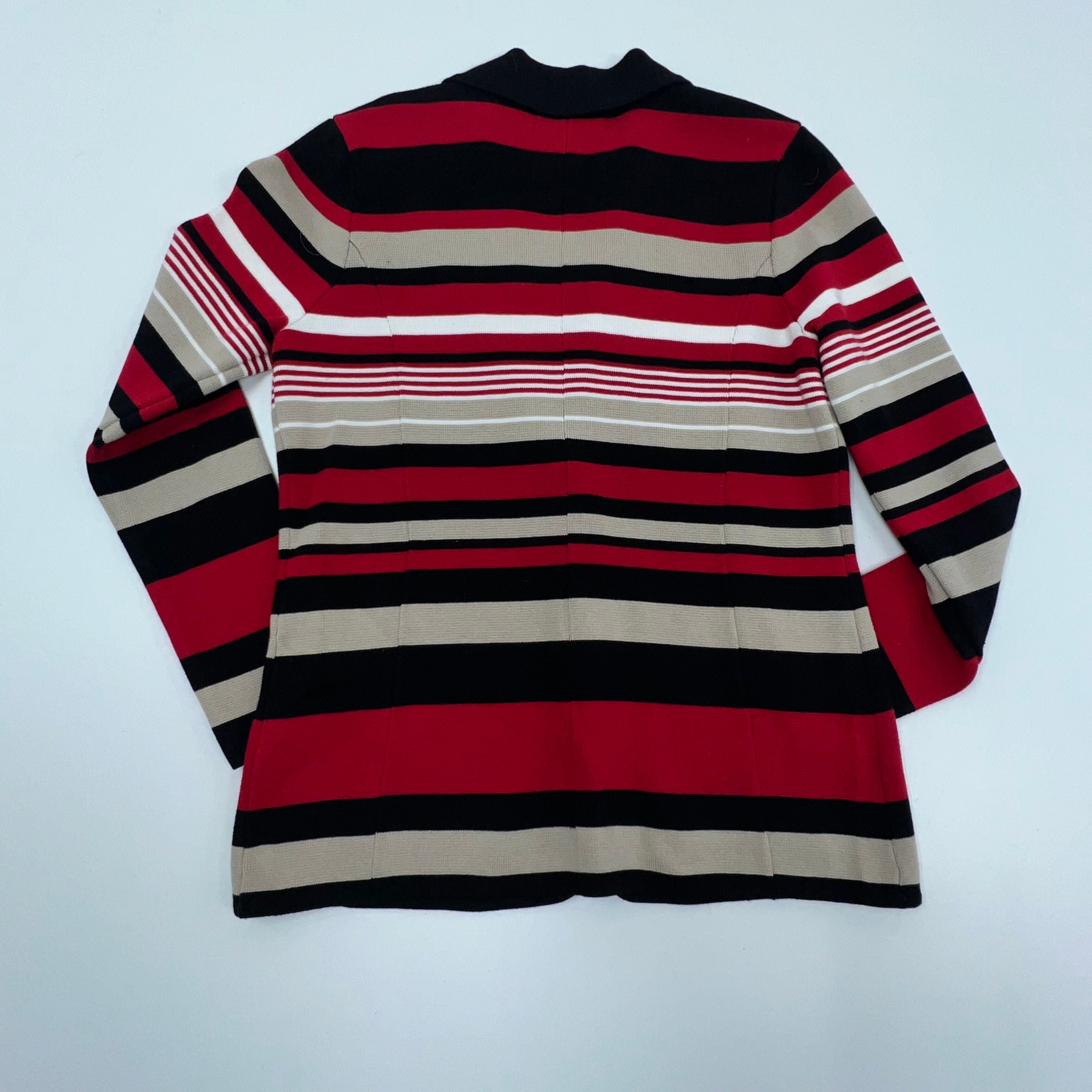 NWT Calvin Klein Red Black Tan Striped Knit Cardigan Blazer Medium $119