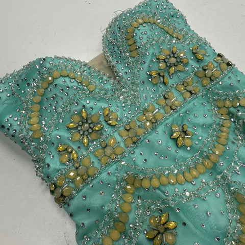 Madison James Women's Mint Green Beaded Sequined Mermaid Tulle Formal Gown Sz 4