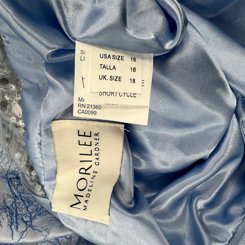 Morilee 43075 Blue Silver Beaded Bodice Halter Prom Gown Dress Women's 16