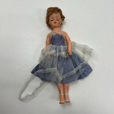 Vintage 50s Eegee Little Debutante Walker Fashion Doll Sleep Eyes 18" Blue Dress