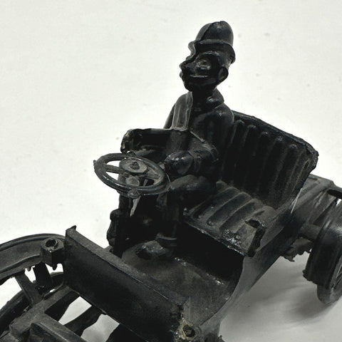 Vintage Cast Iron Toy Car Black Early Automobile with Driver 3 Inch Loose