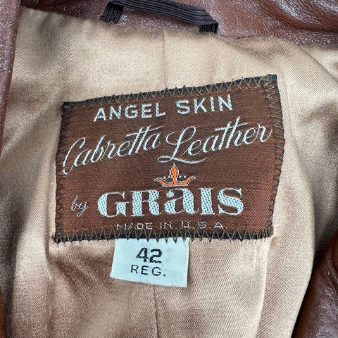 Vintage 70s Gittels Angel Skin Cabretta Leather Car Coat Jacket Sz 42
