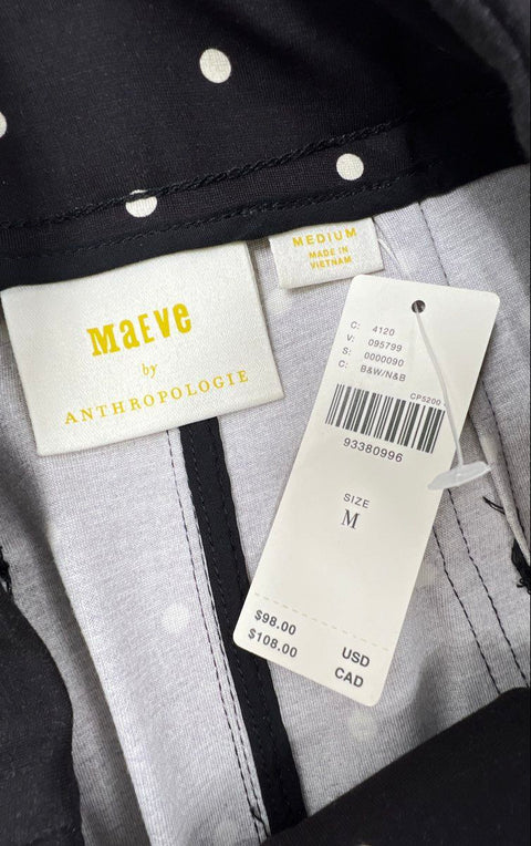 Maeve by Anthropologie Women's Black White Polka Dot Midi Skirt Pockets NWT M