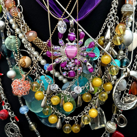 Vintage to Modern Mixed Costume Jewelry Lot Statement Pendants Beaded Rhinestone