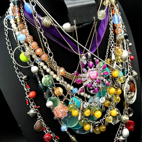 Vintage to Modern Mixed Costume Jewelry Lot Statement Pendants Beaded Rhinestone