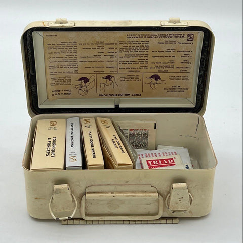 First Aid Kit Vintage Welsh Metal Box Textron Company Wall Mount With Contents