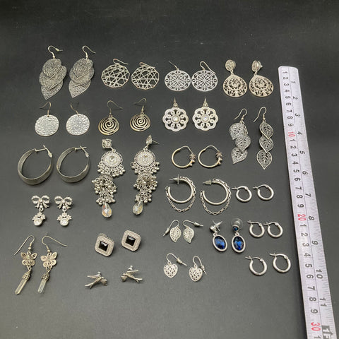 Silver Tone Fashion Earrings Hoops Dangles Boho Style Jewelry Lot 22 Pairs