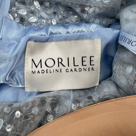 Morilee 43075 Blue Silver Beaded Bodice Halter Prom Gown Dress Women's 16