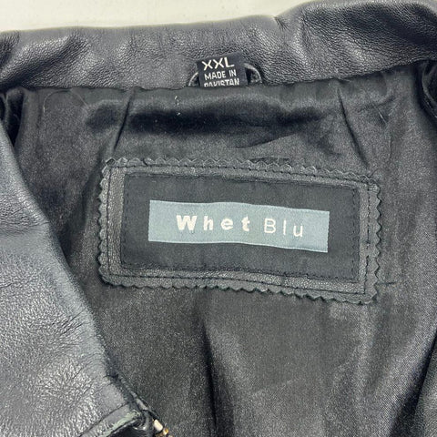 Whet Blu Black Genuine Leather Full Zip Moto Jacket Women's Size XXL