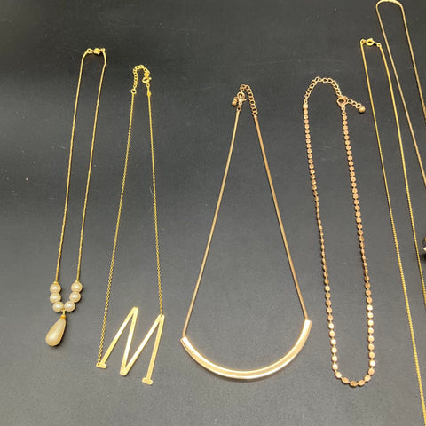 Gold Tone Fashion Necklace Jewelry Lot 11pc Initial M Flower Heart Padlock