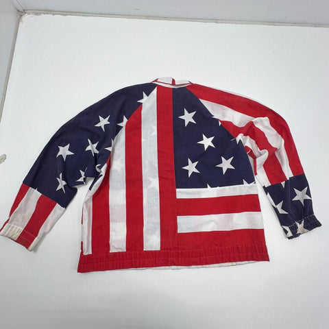 Vintage 70s Red White Blue American Flag USA Patriotic Zip Up Jacket Mens L