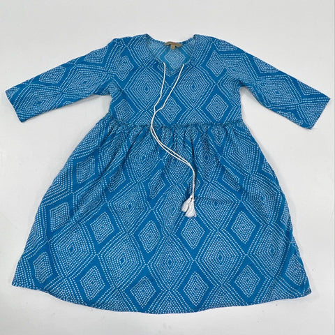 Anouk by Myntra Women's Blue Geometric Print Cotton Tassel Tie Neck Dress Sz S