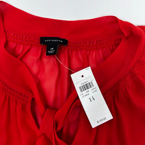 Ann Taylor Women's Red Tie Neck Sleeveless Fit and Flare Dress Sz 14 NWT