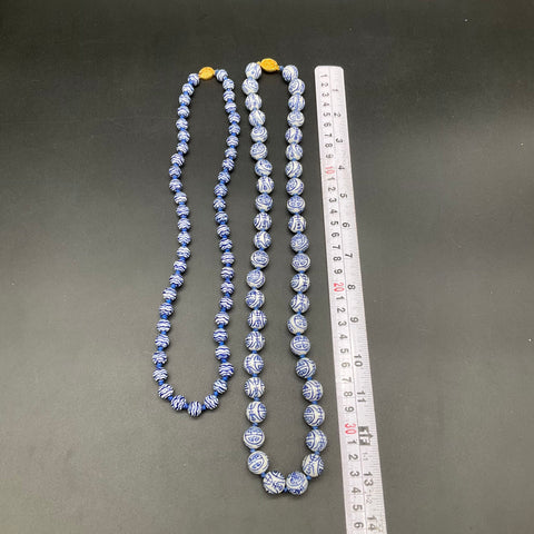 Vintage Chinese Blue and White Porcelain Bead Necklace Lot of 2 Shou Export
